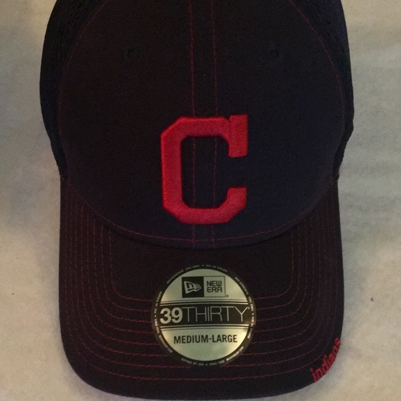 Cleveland Indians MLB New Era 39Thirty Flex Black Hat/Cap Mens Meduim/Large New - Picture 2 of 8